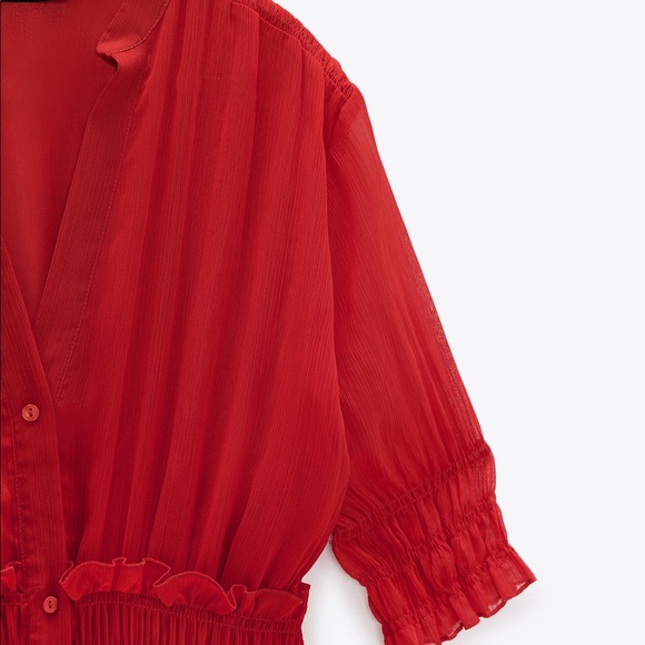Zara red chiffon elastic dress - Picture 7 of 8